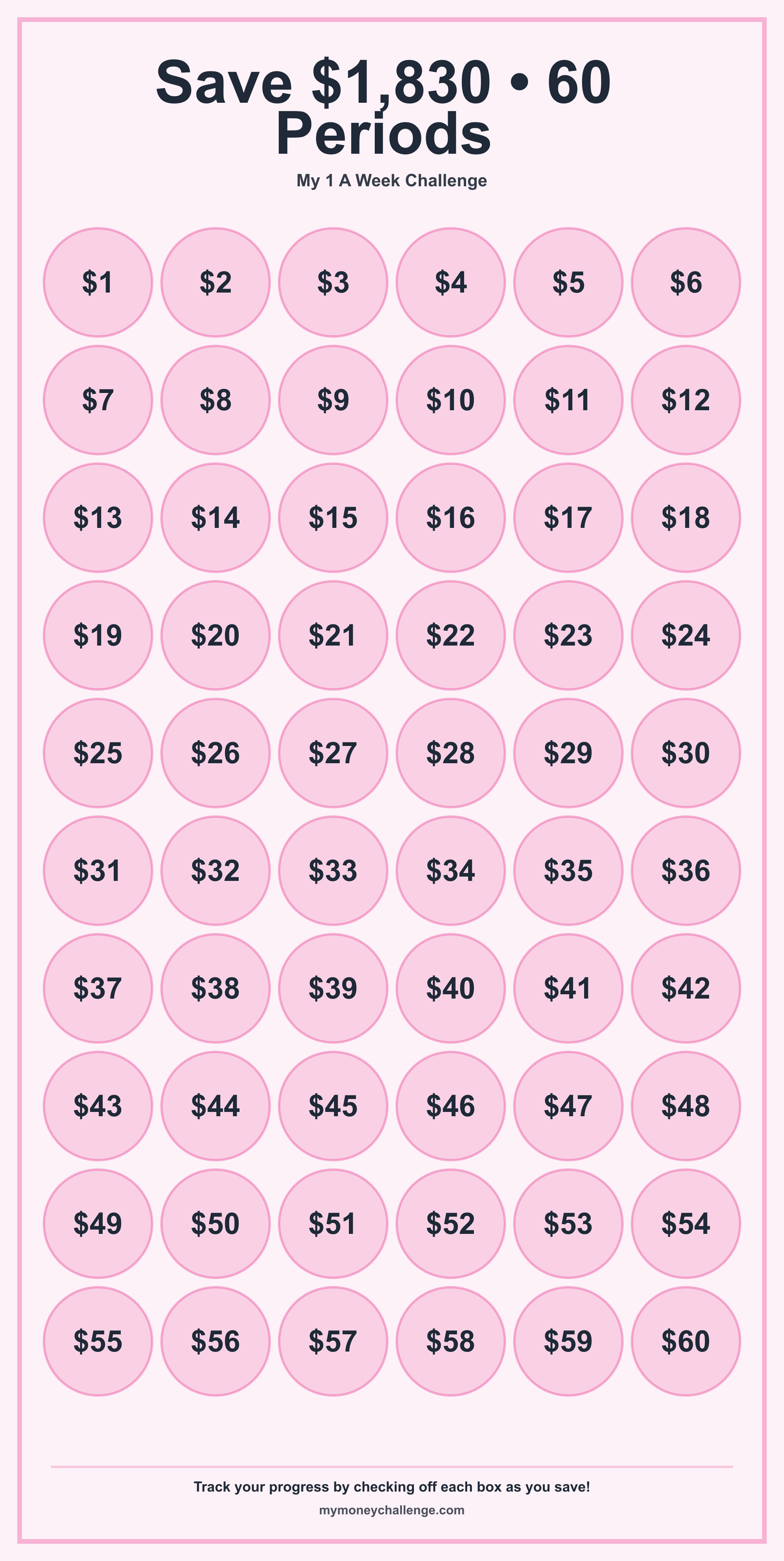 1 A Week Challenge savings challenge preview - Save $1,378