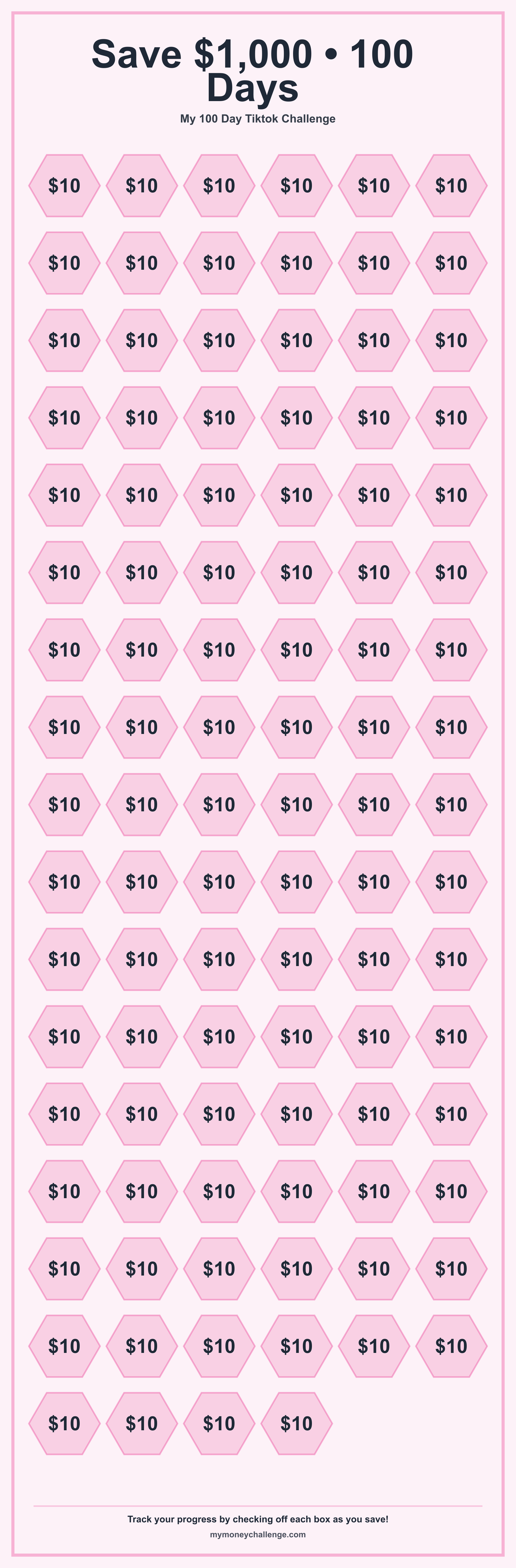 100 Day Tiktok Challenge savings challenge preview - Save $1,000