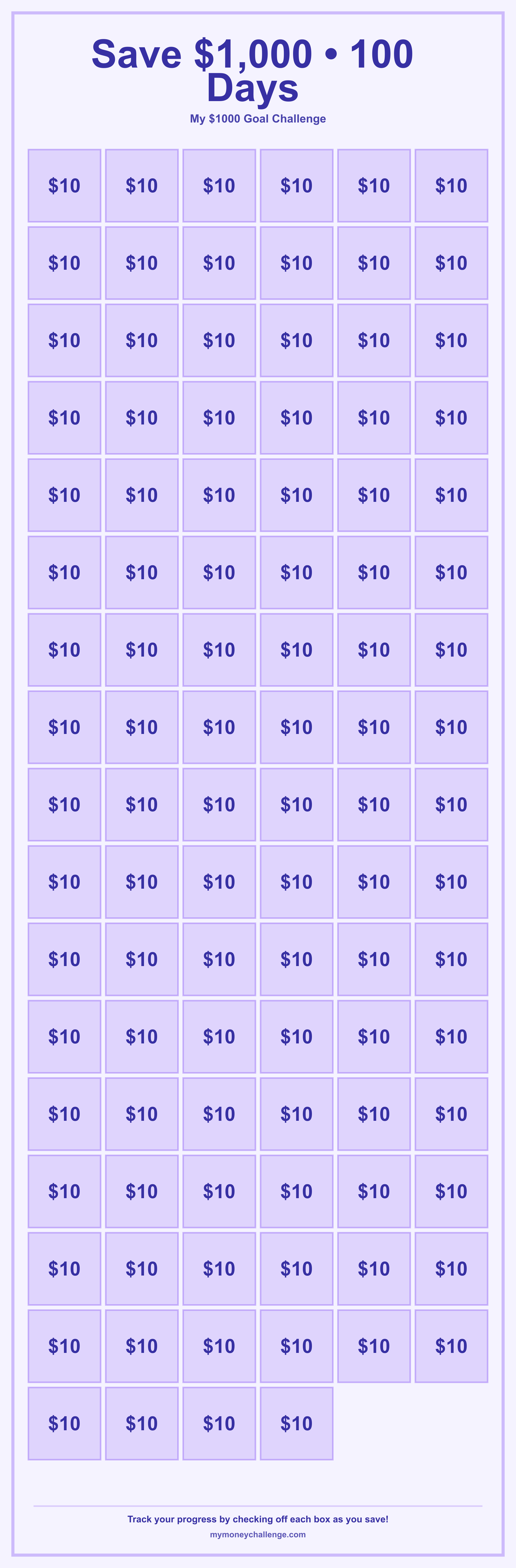 $1000 Goal Challenge savings challenge preview - Save $1,000