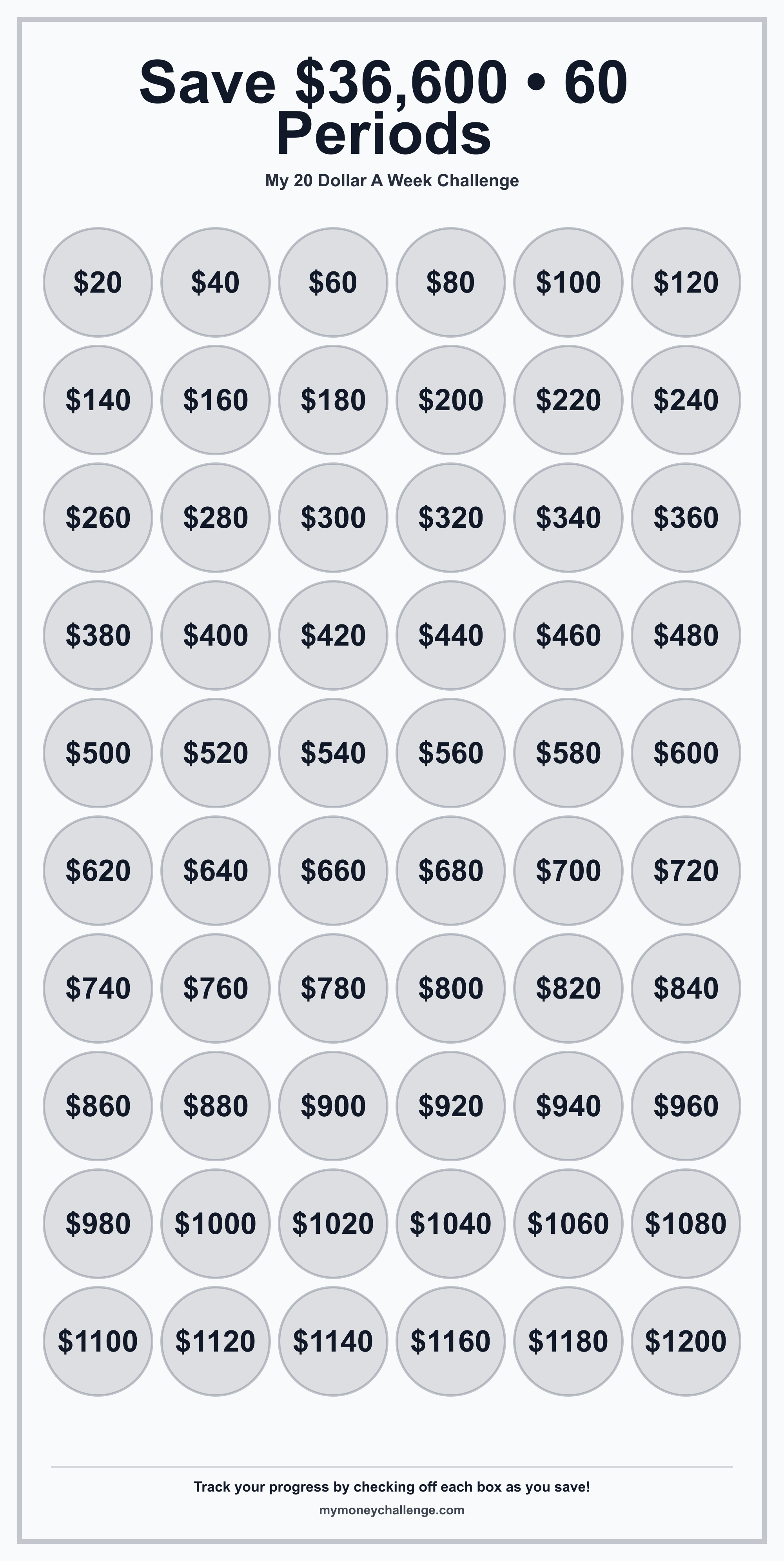 20 Dollar A Week Challenge savings challenge preview - Save $27,560