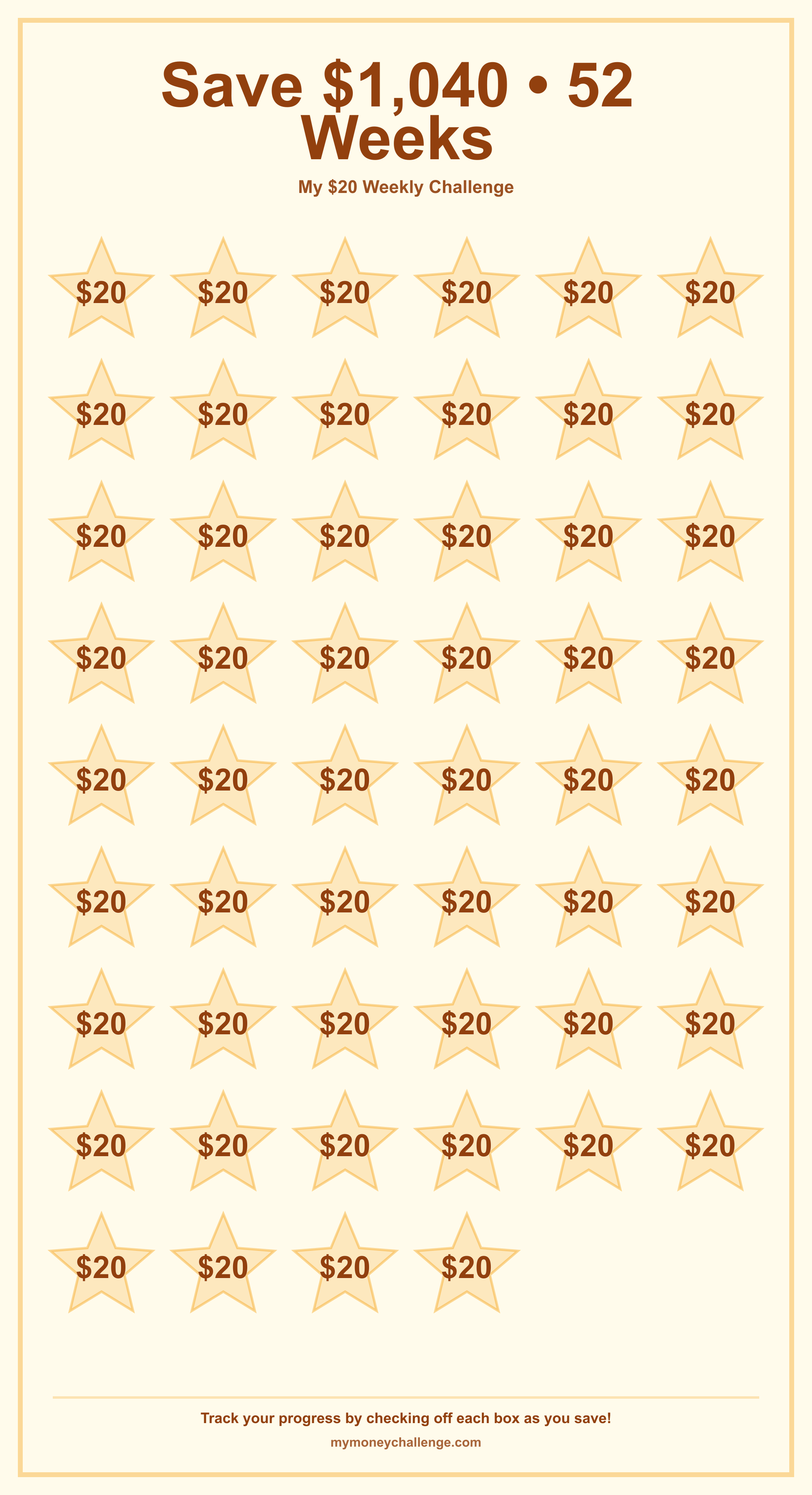 $20 Weekly Challenge savings challenge preview - Save $1,040