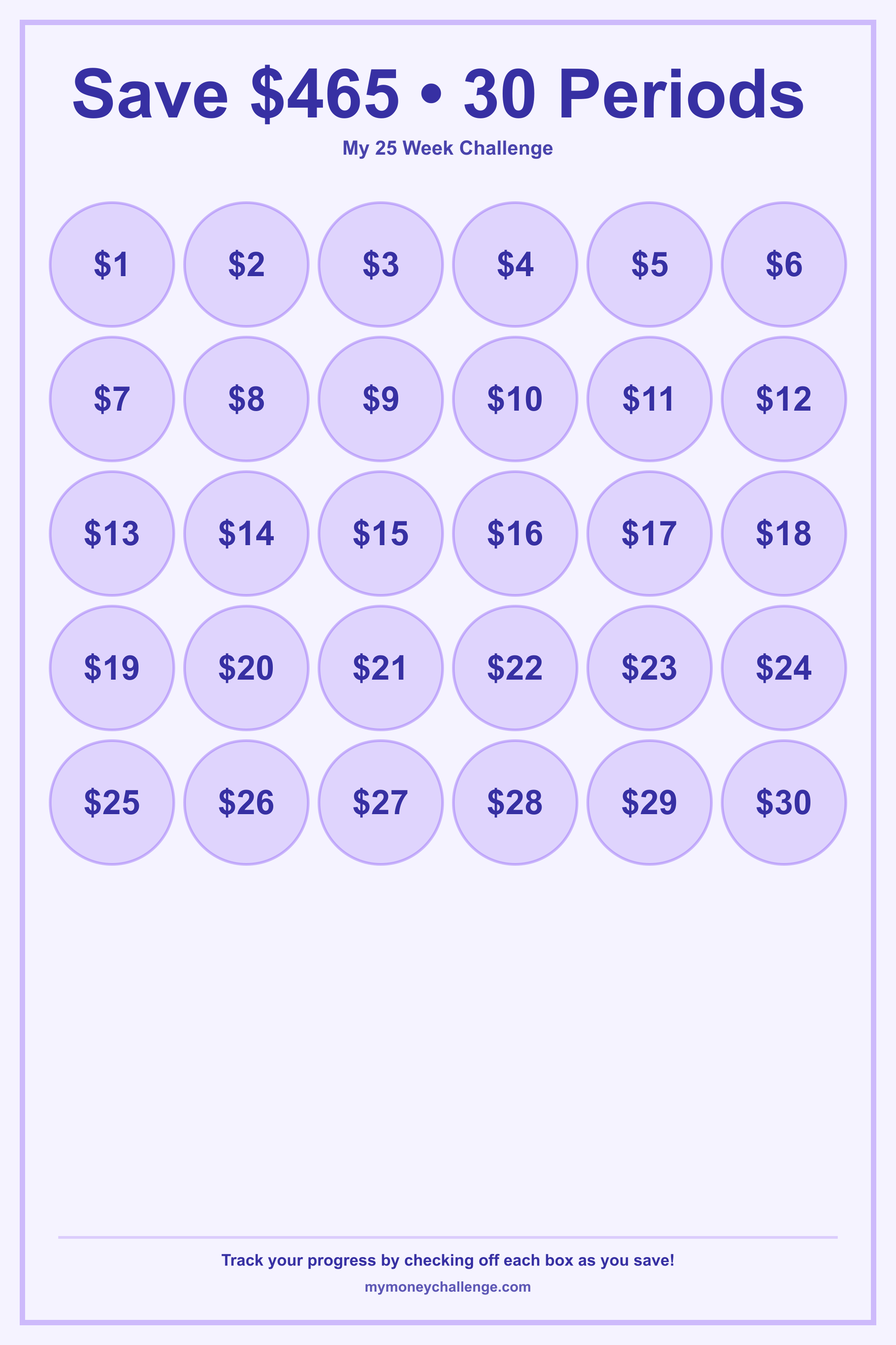 25 Week Challenge savings challenge preview - Save $325