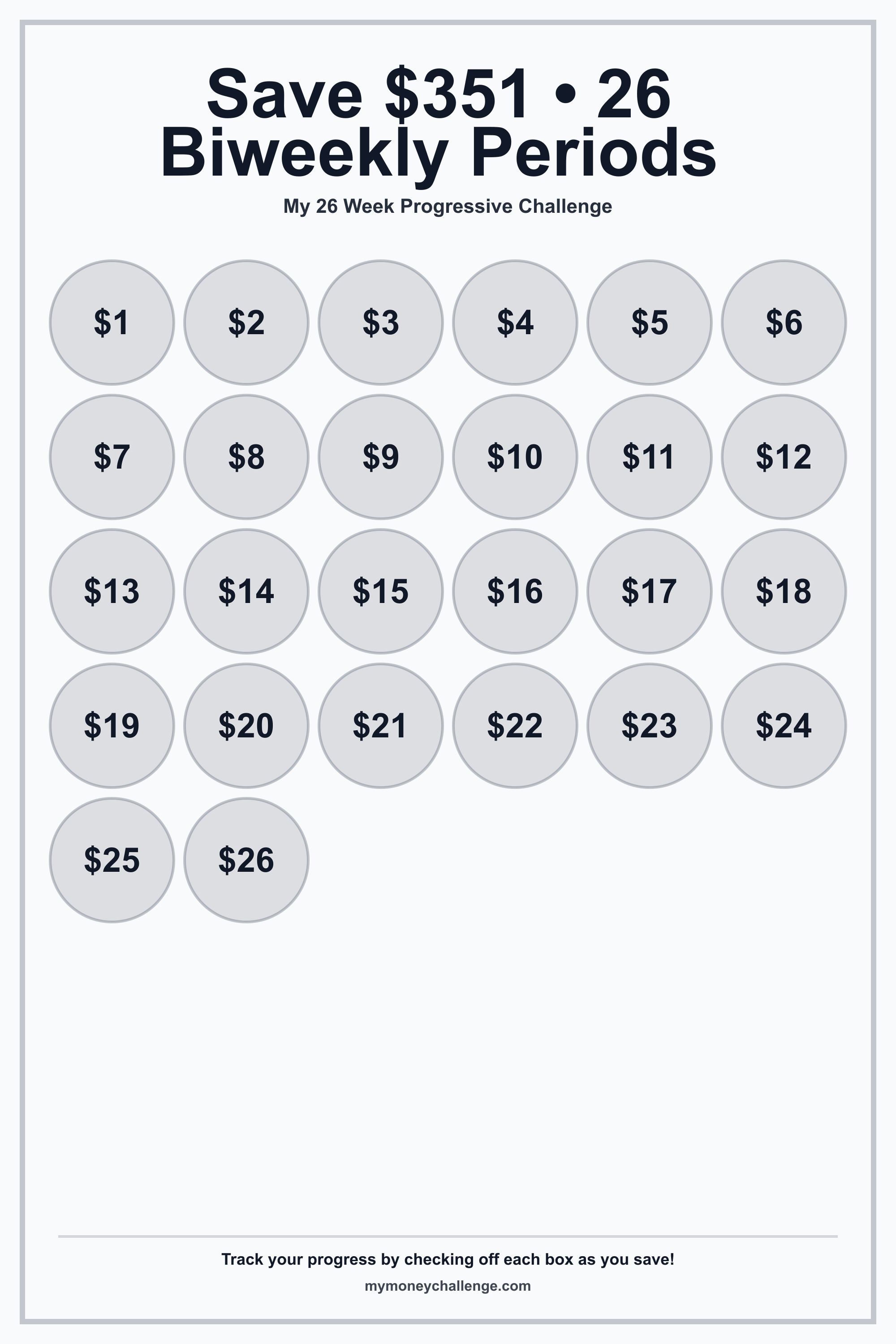 26 Week Progressive Challenge savings challenge preview - Save $351