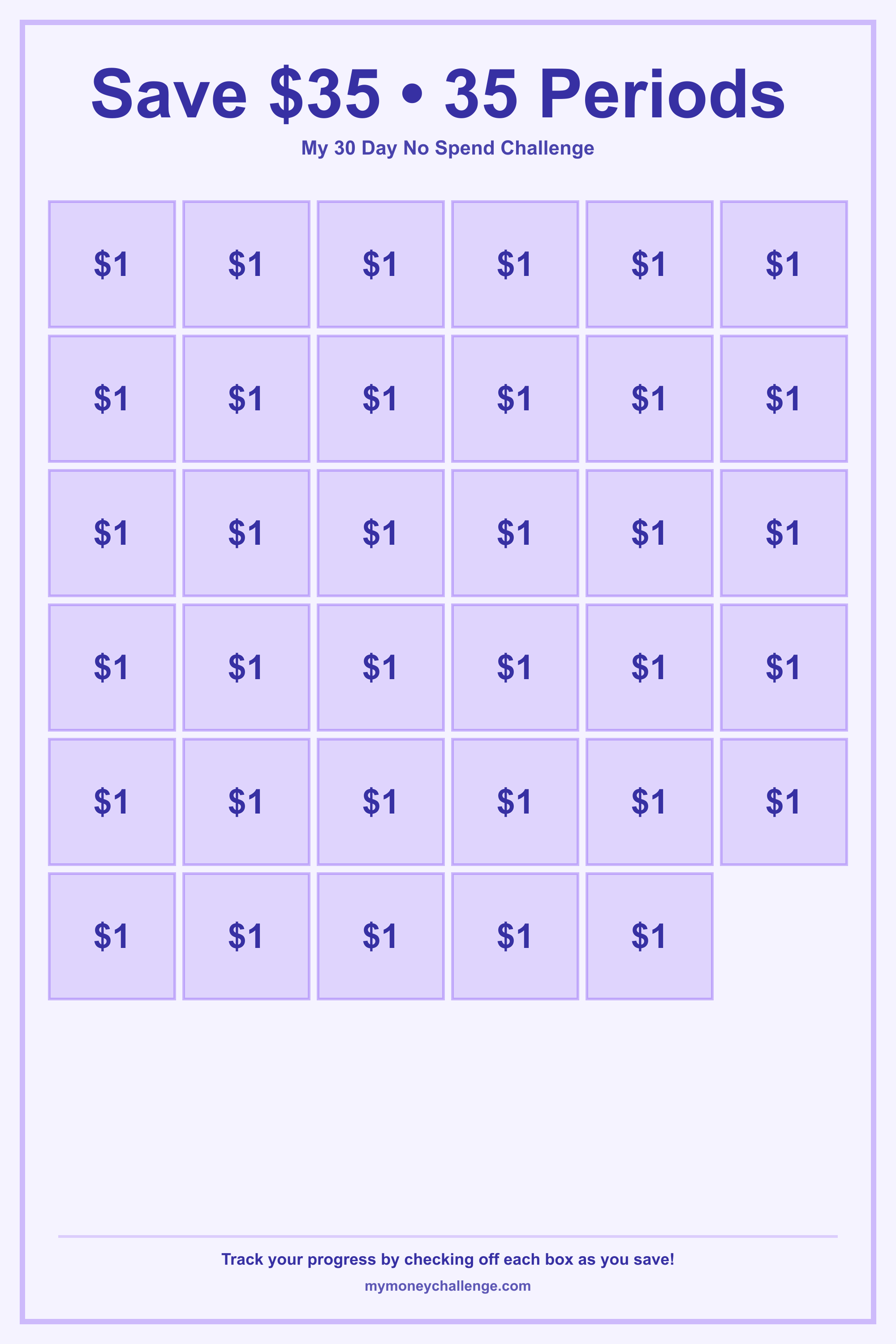 30 Day No Spend Challenge savings challenge preview - Save $0