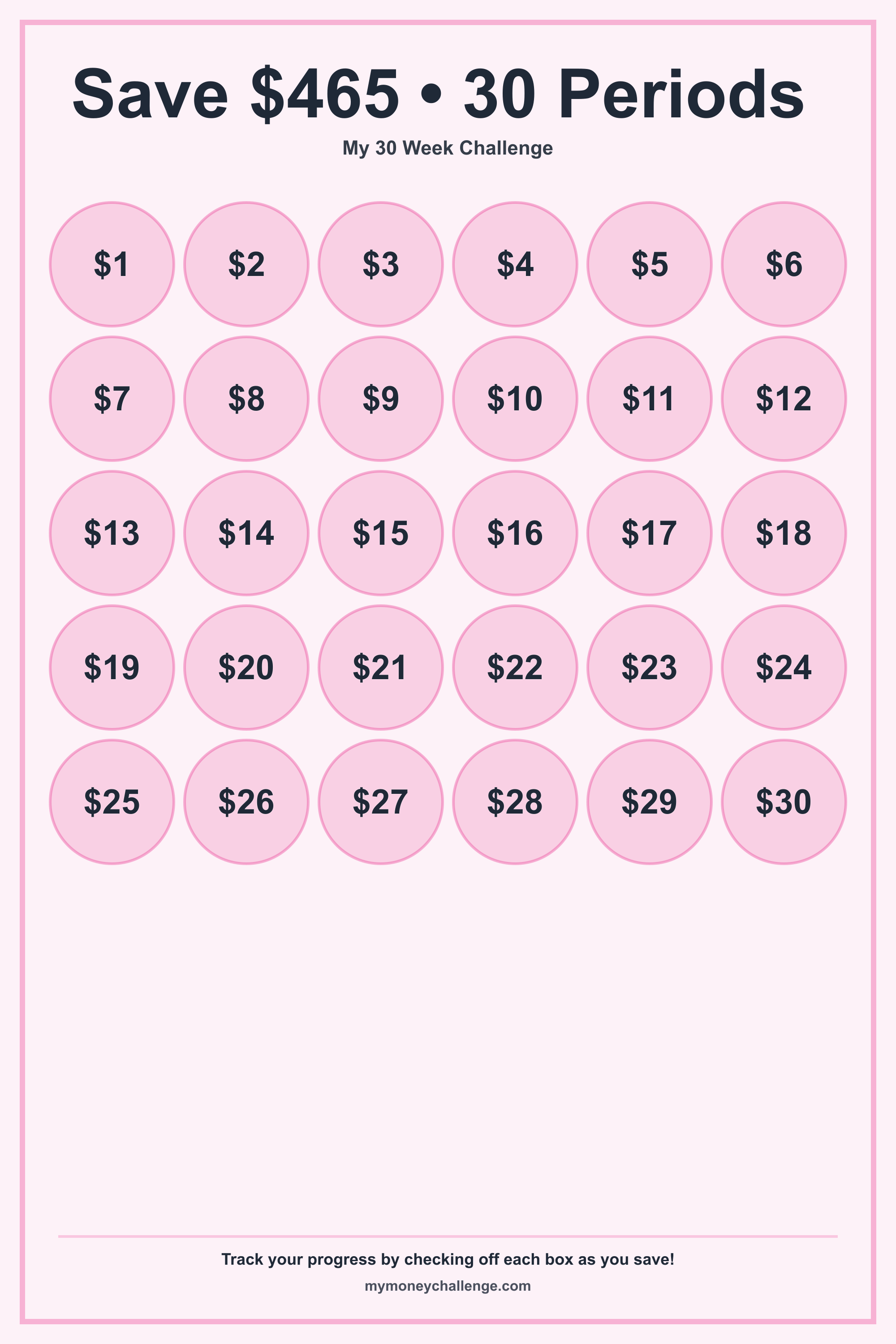 30 Week Challenge savings challenge preview - Save $465