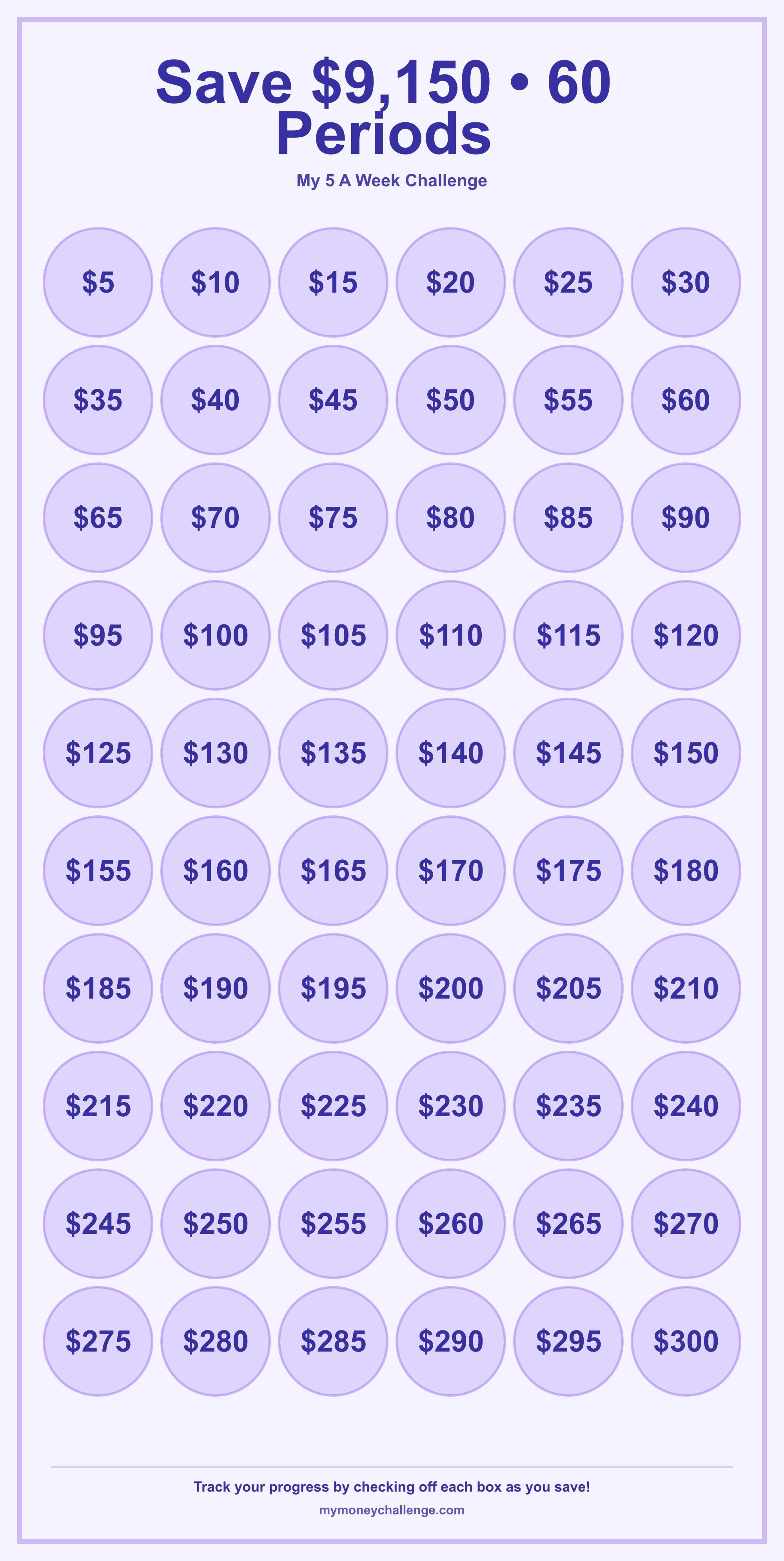 5 A Week Challenge savings challenge preview - Save $6,890