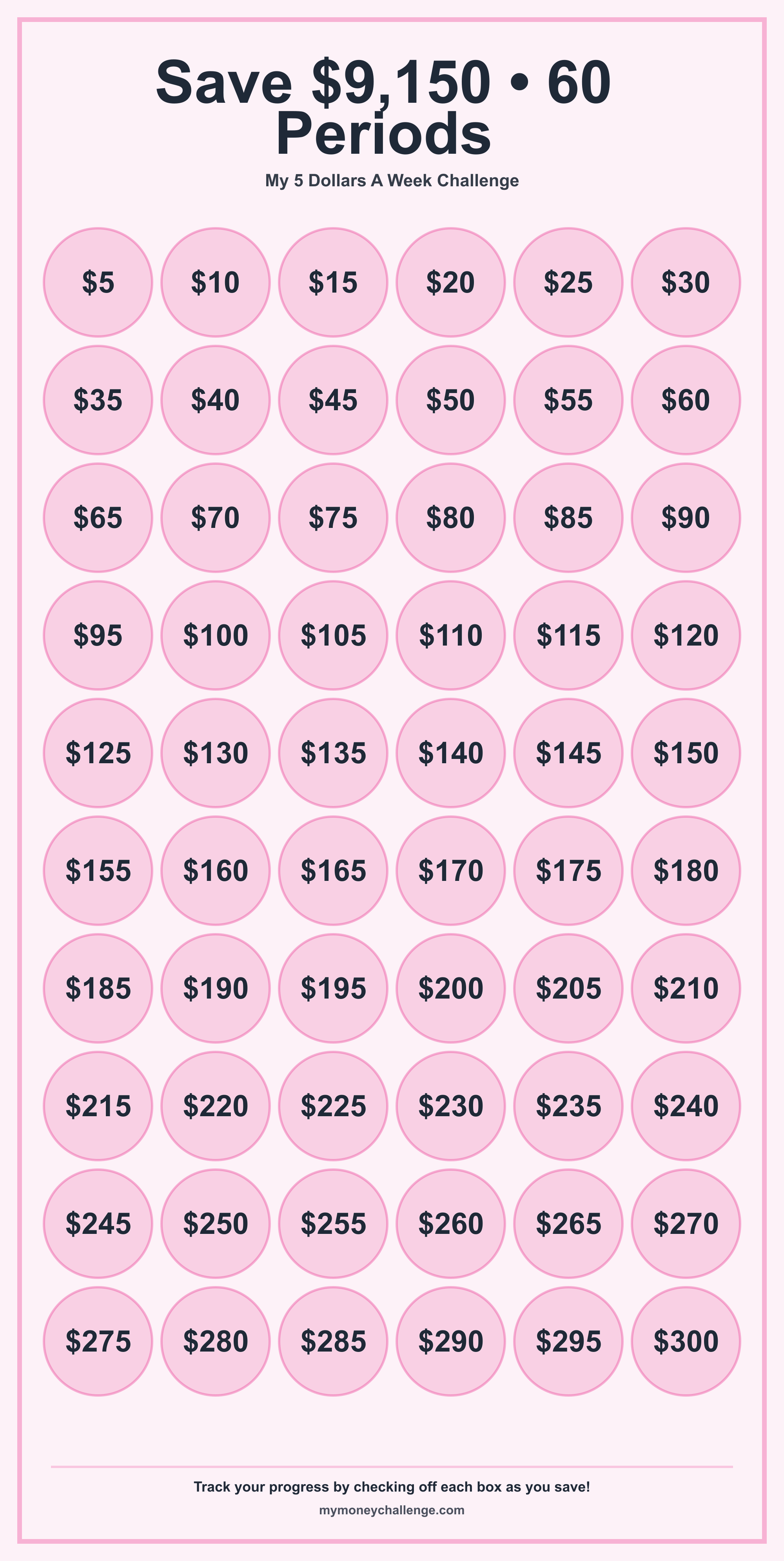 5 Dollars A Week Challenge savings challenge preview - Save $6,890