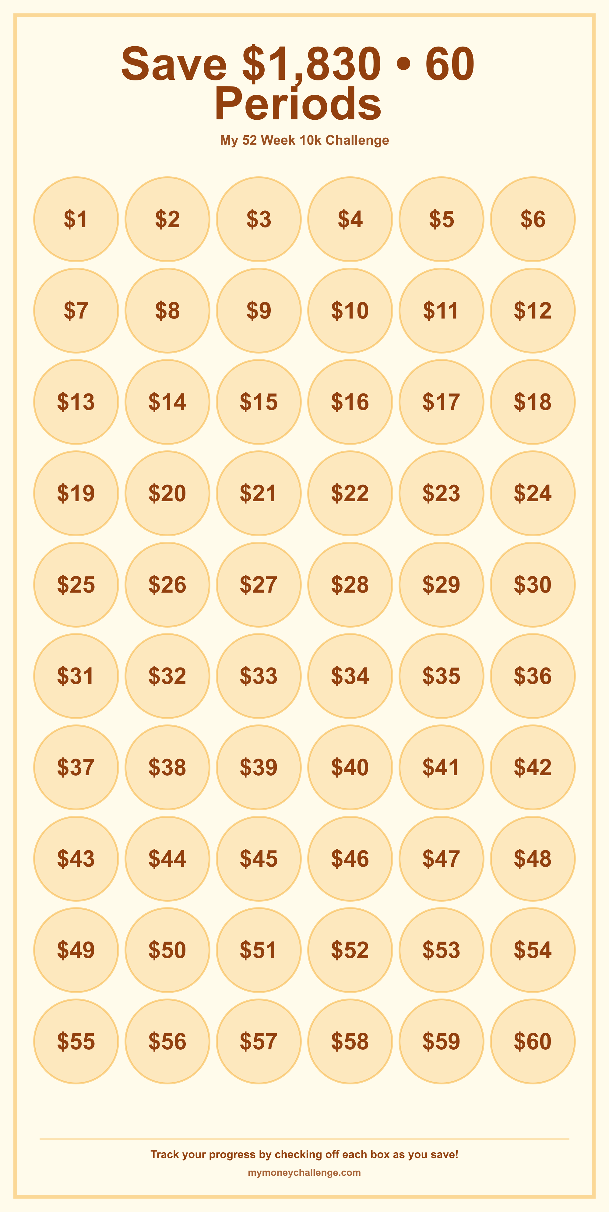 52 Week 10k Challenge savings challenge preview - Save $1,378