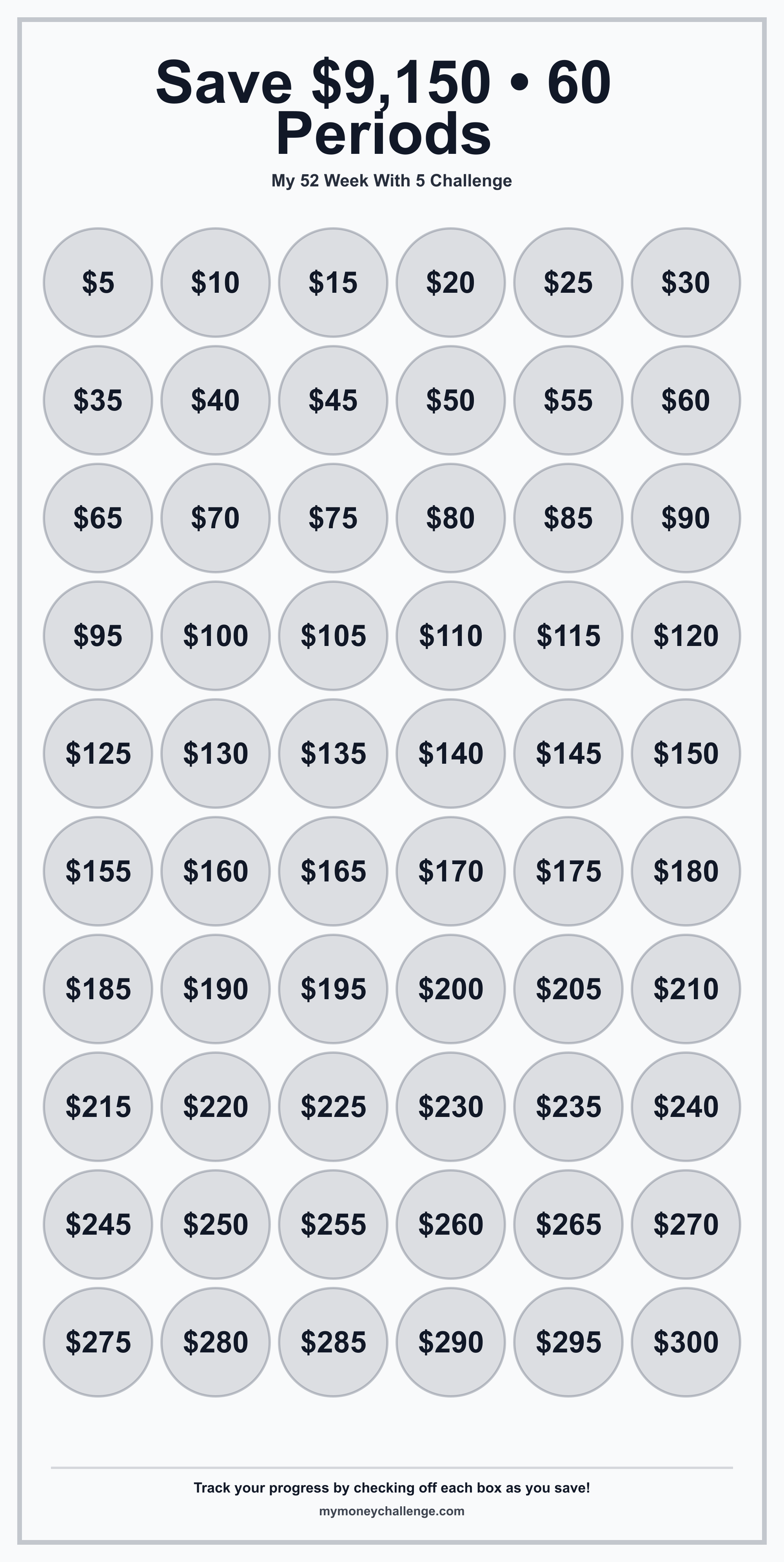 52 Week With 5 Challenge savings challenge preview - Save $6,890