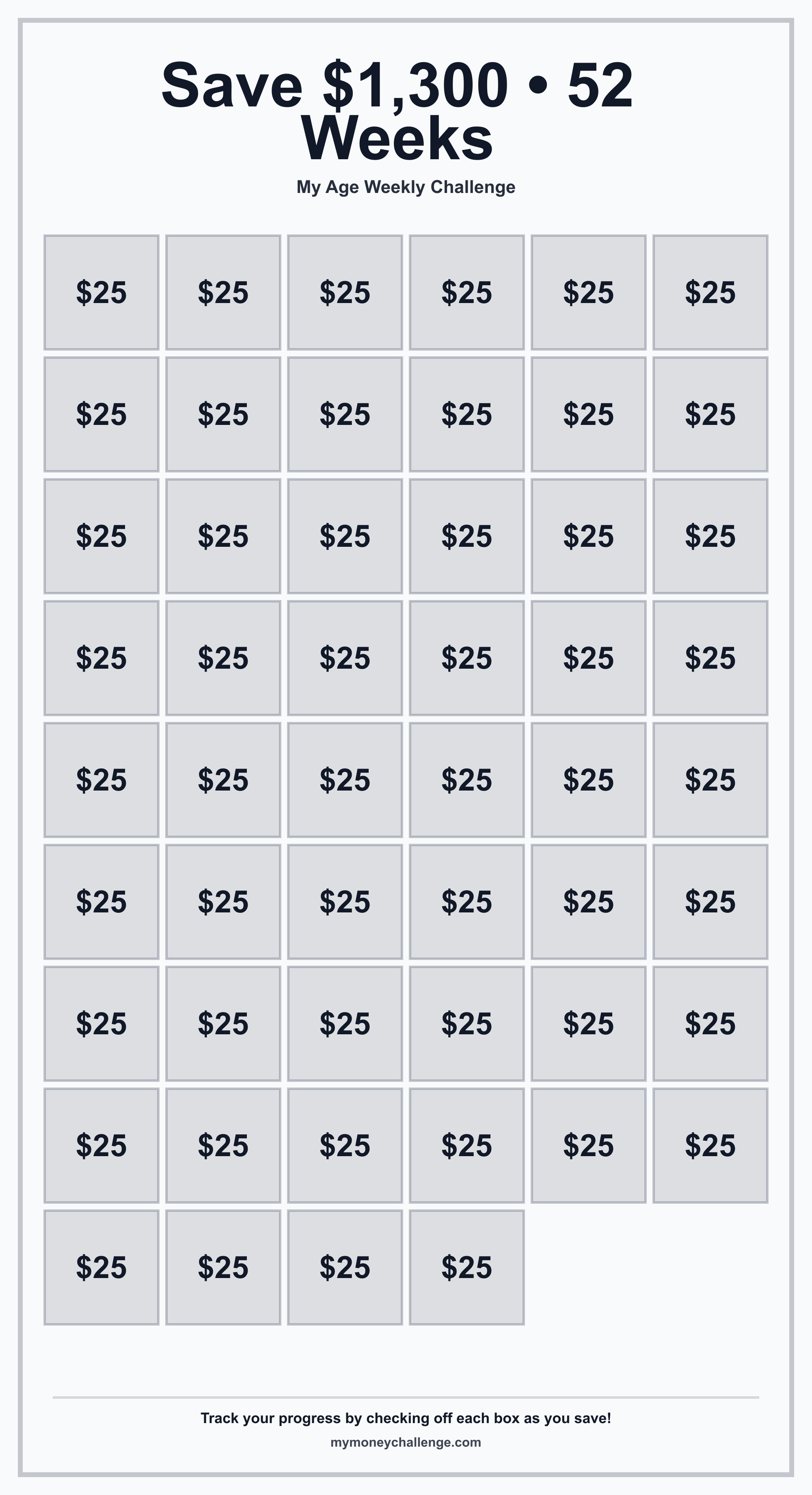 Age Weekly Savings Challenge savings challenge preview - Save Variable