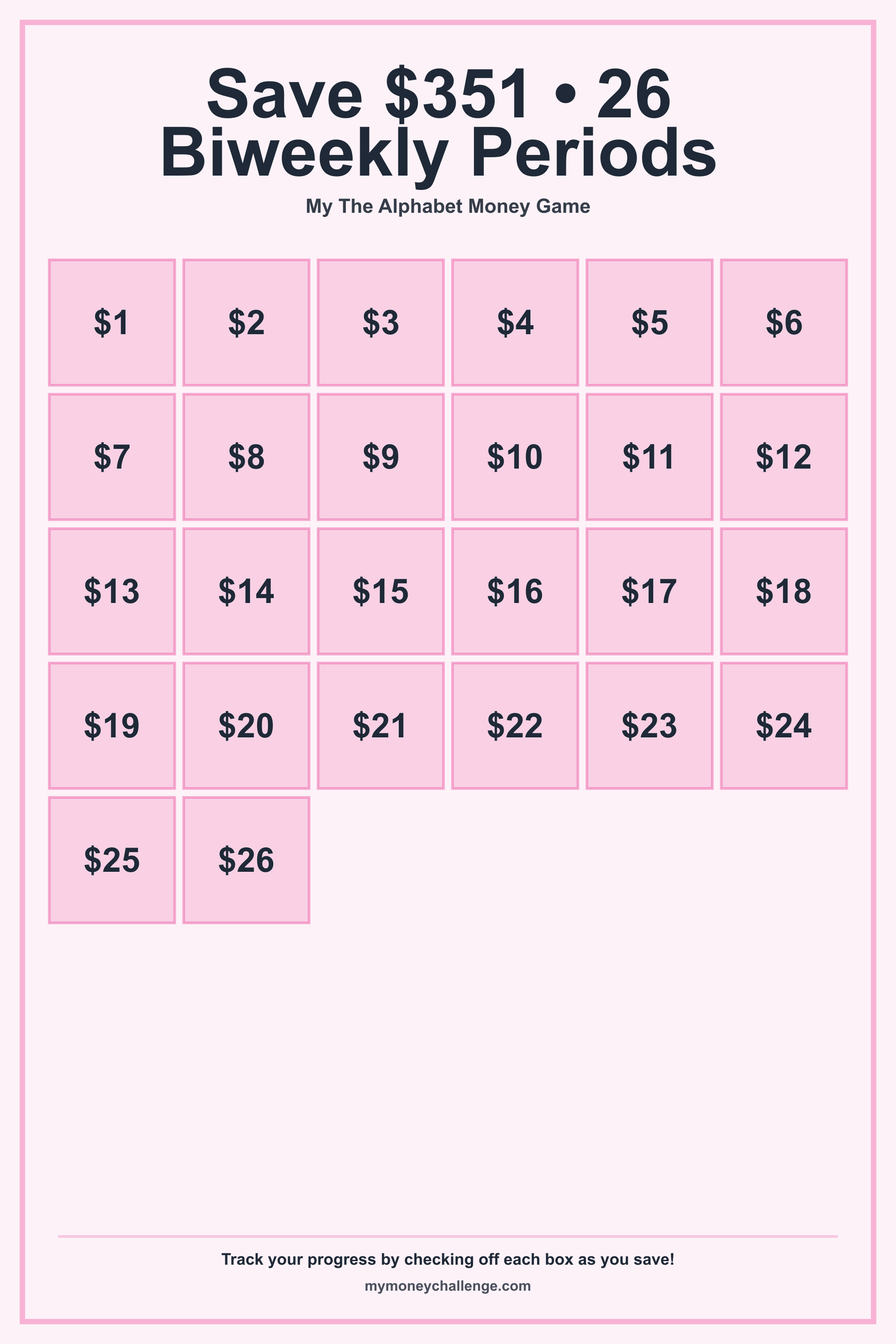 The Alphabet Money Game savings challenge preview - Save $351