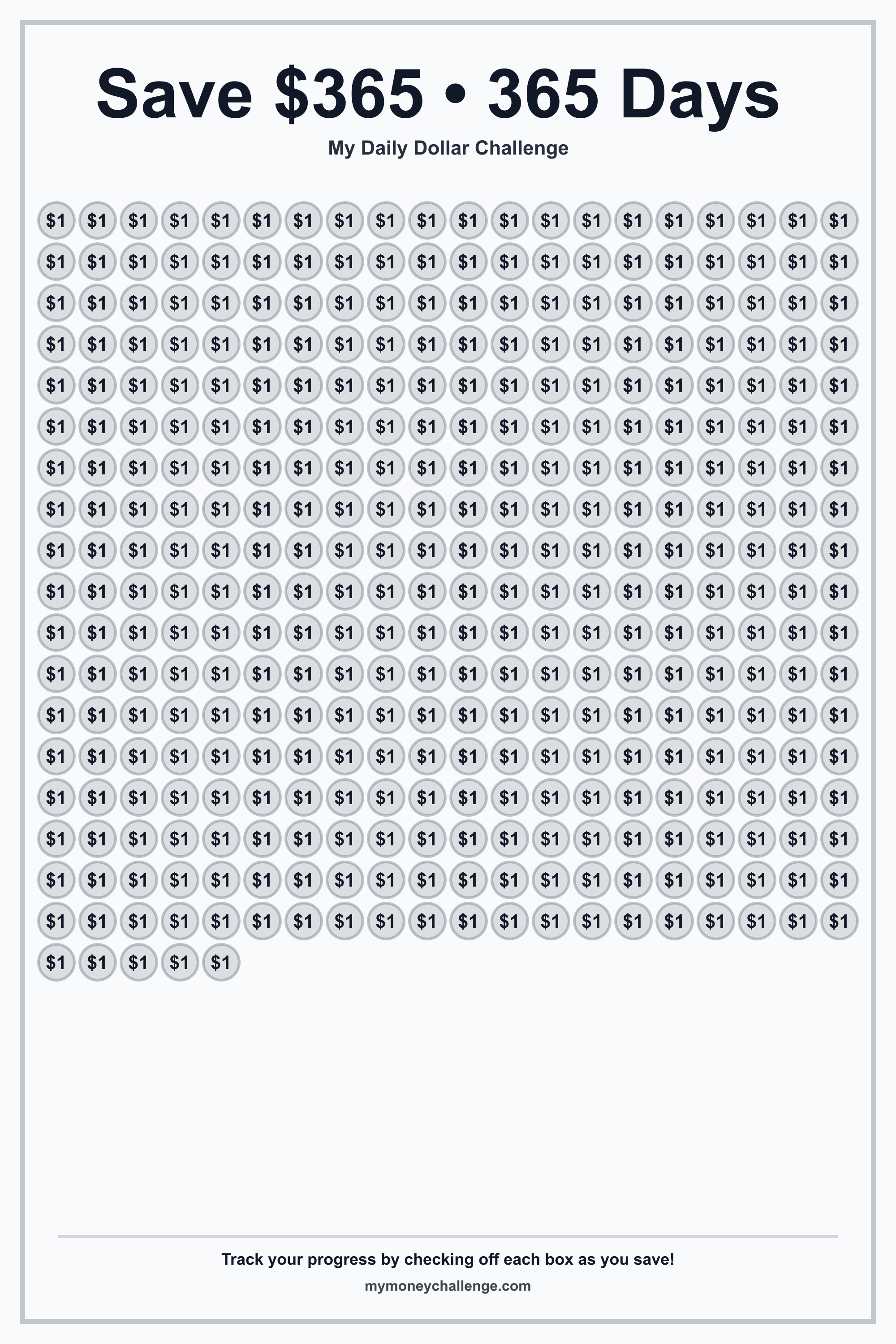 Daily Dollar Challenge savings challenge preview - Save $365