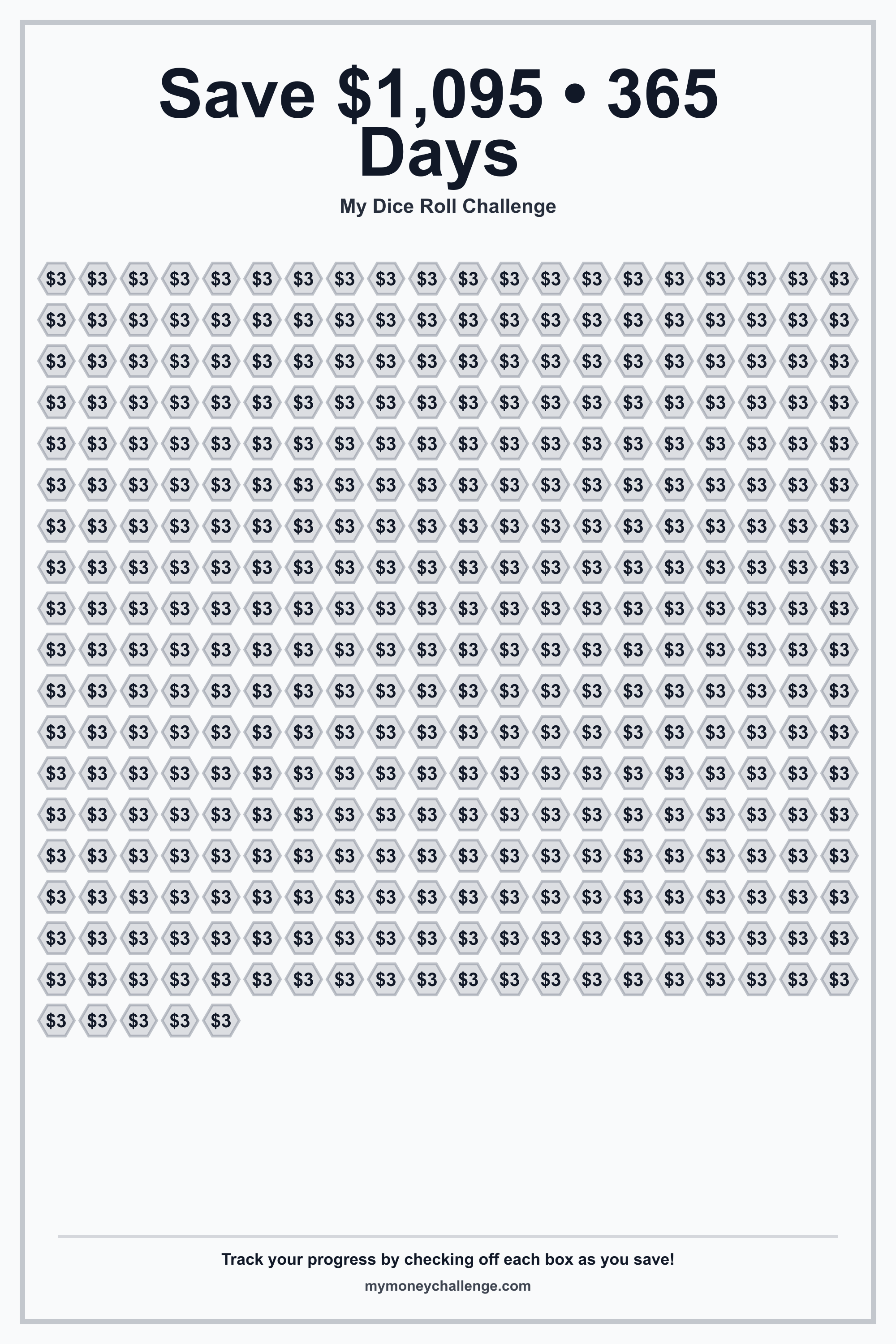 Dice Roll Savings Challenge savings challenge preview - Save Variable