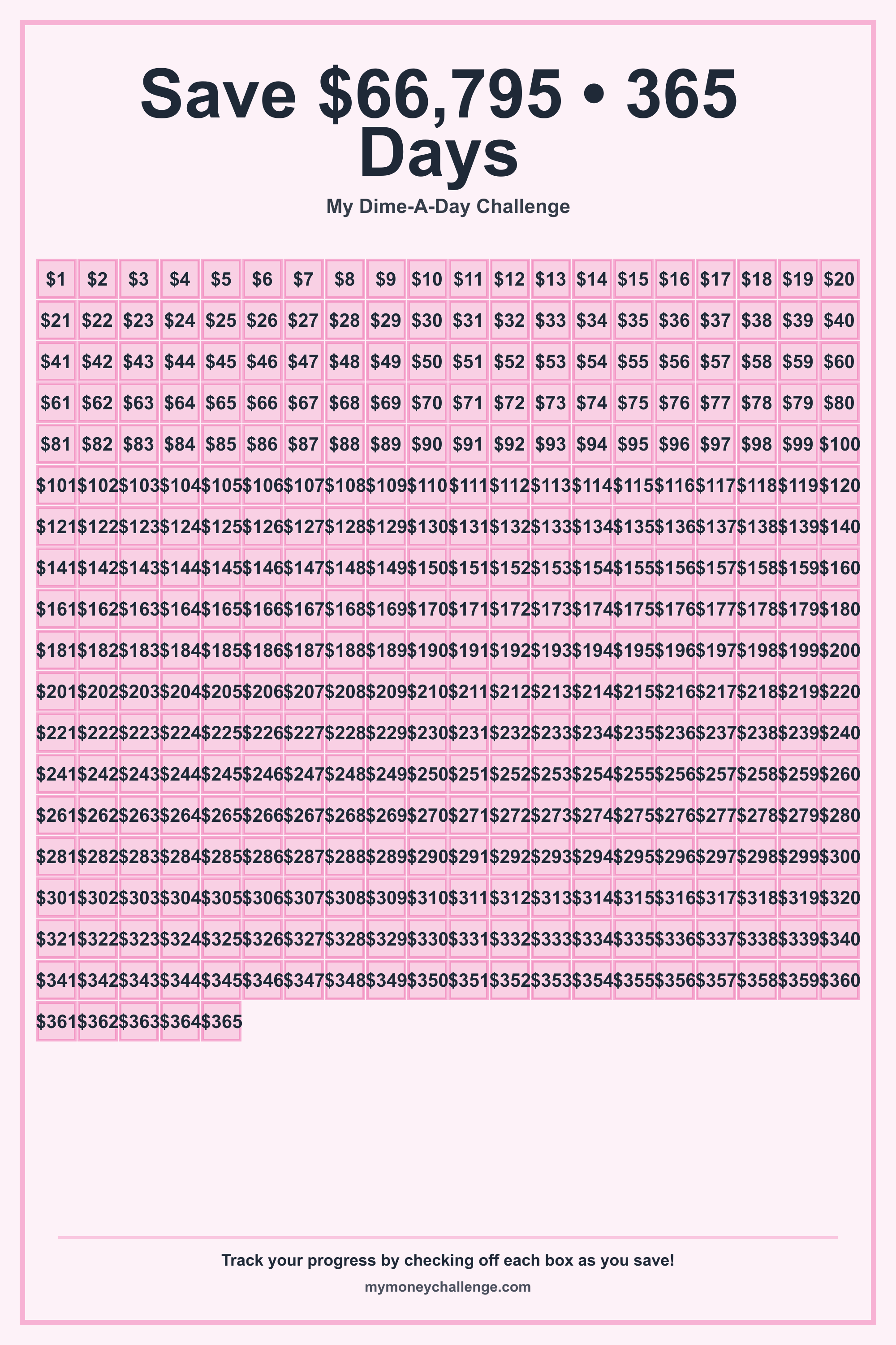 Dime-A-Day Challenge savings challenge preview - Save $36.50