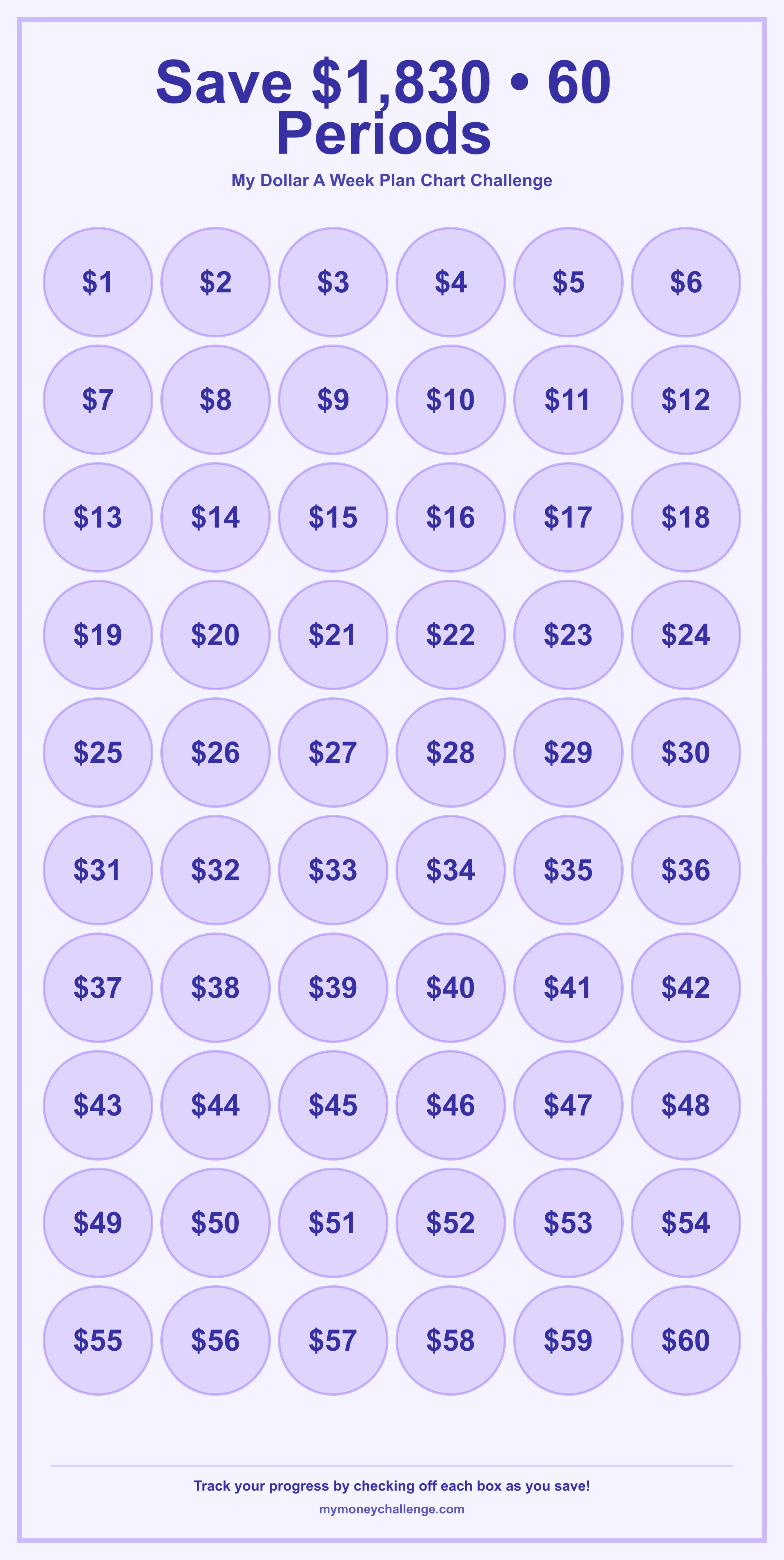 Dollar A Week Plan Chart Challenge savings challenge preview - Save $1,378