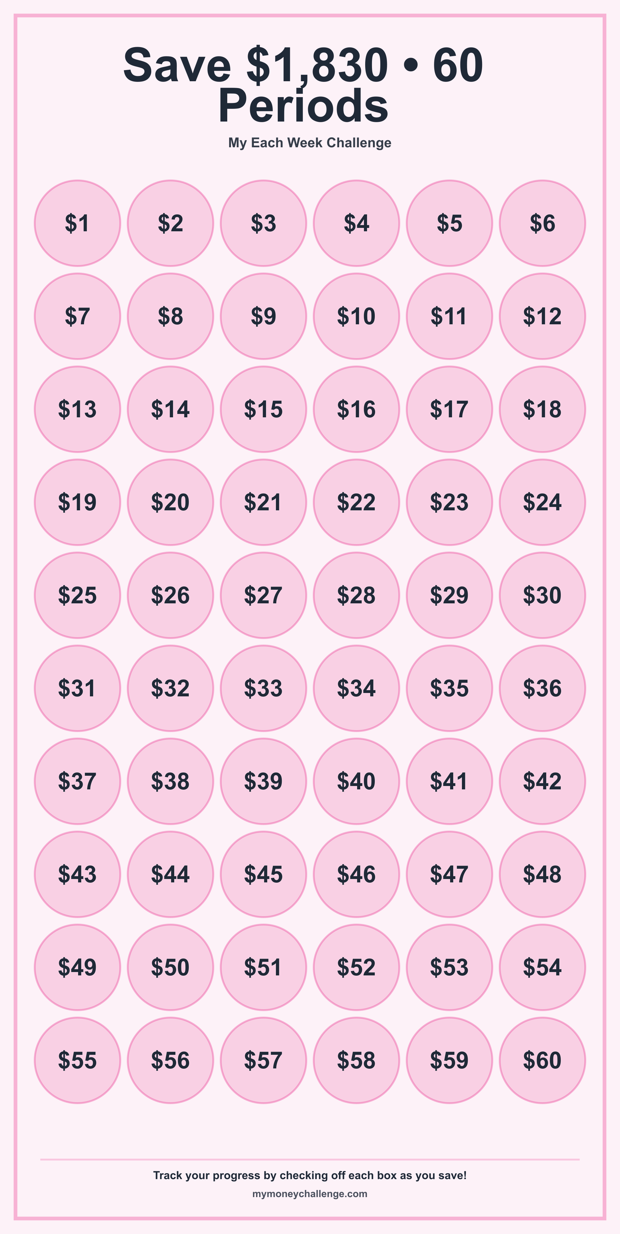 Each Week Challenge savings challenge preview - Save $1,378