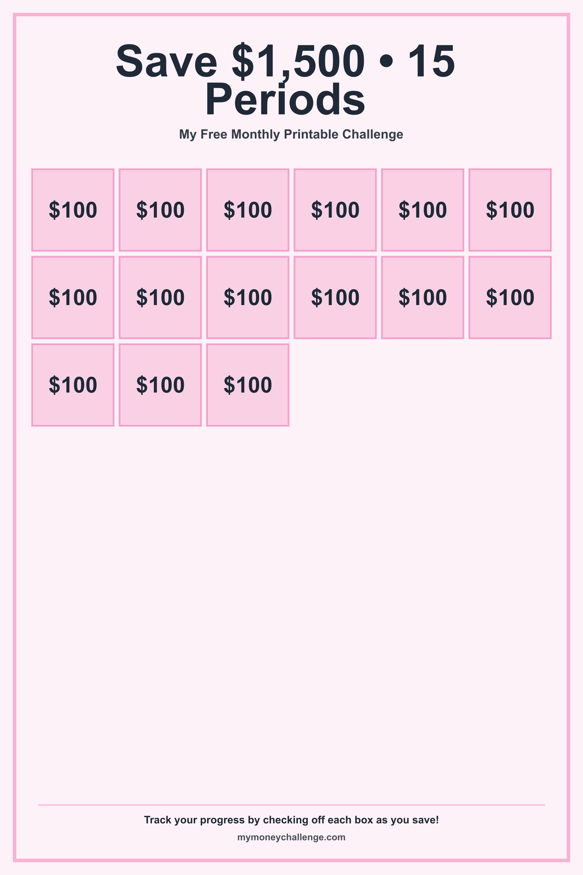 Free Monthly Printable Challenge savings challenge preview - Save $1,200
