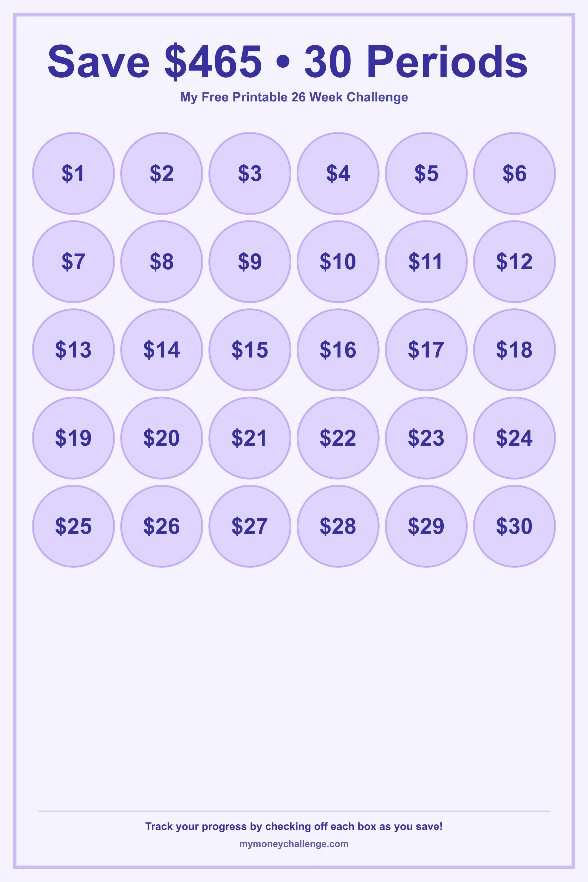 Free Printable 26 Week Challenge savings challenge preview - Save $351