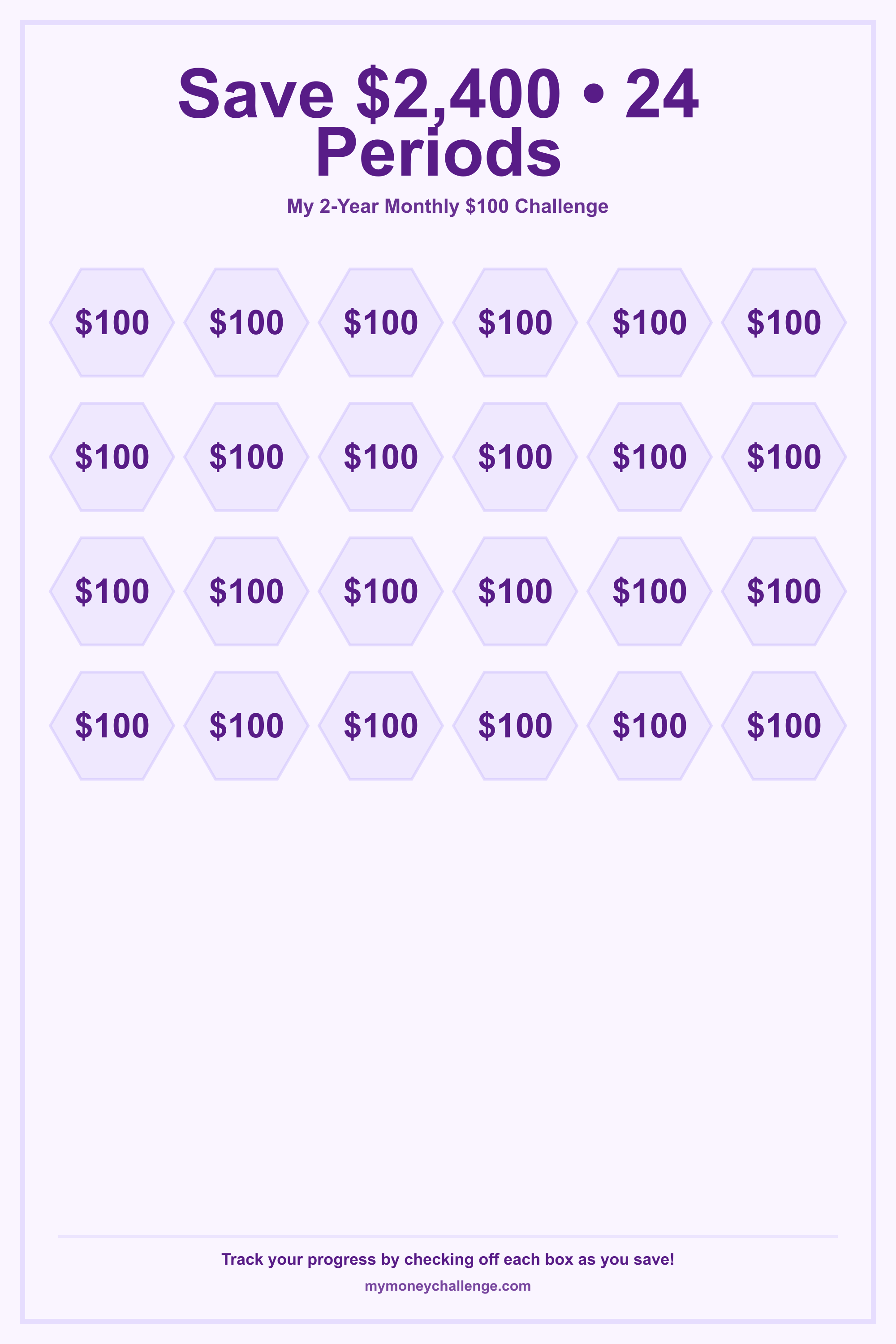 2-Year Monthly $100 Challenge savings challenge preview - Save $2,400