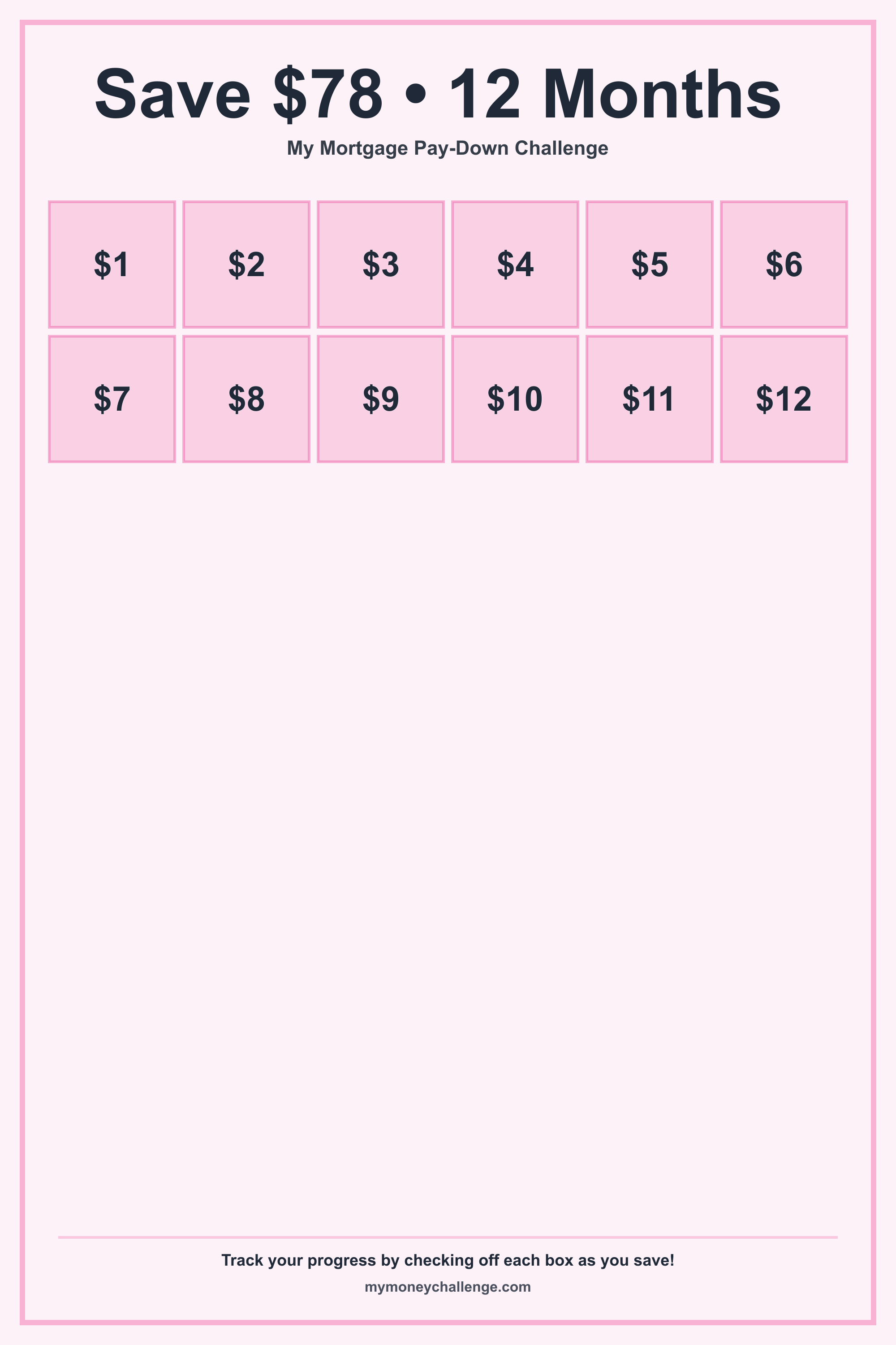 Mortgage Pay-Down Challenge savings challenge preview - Save Variable