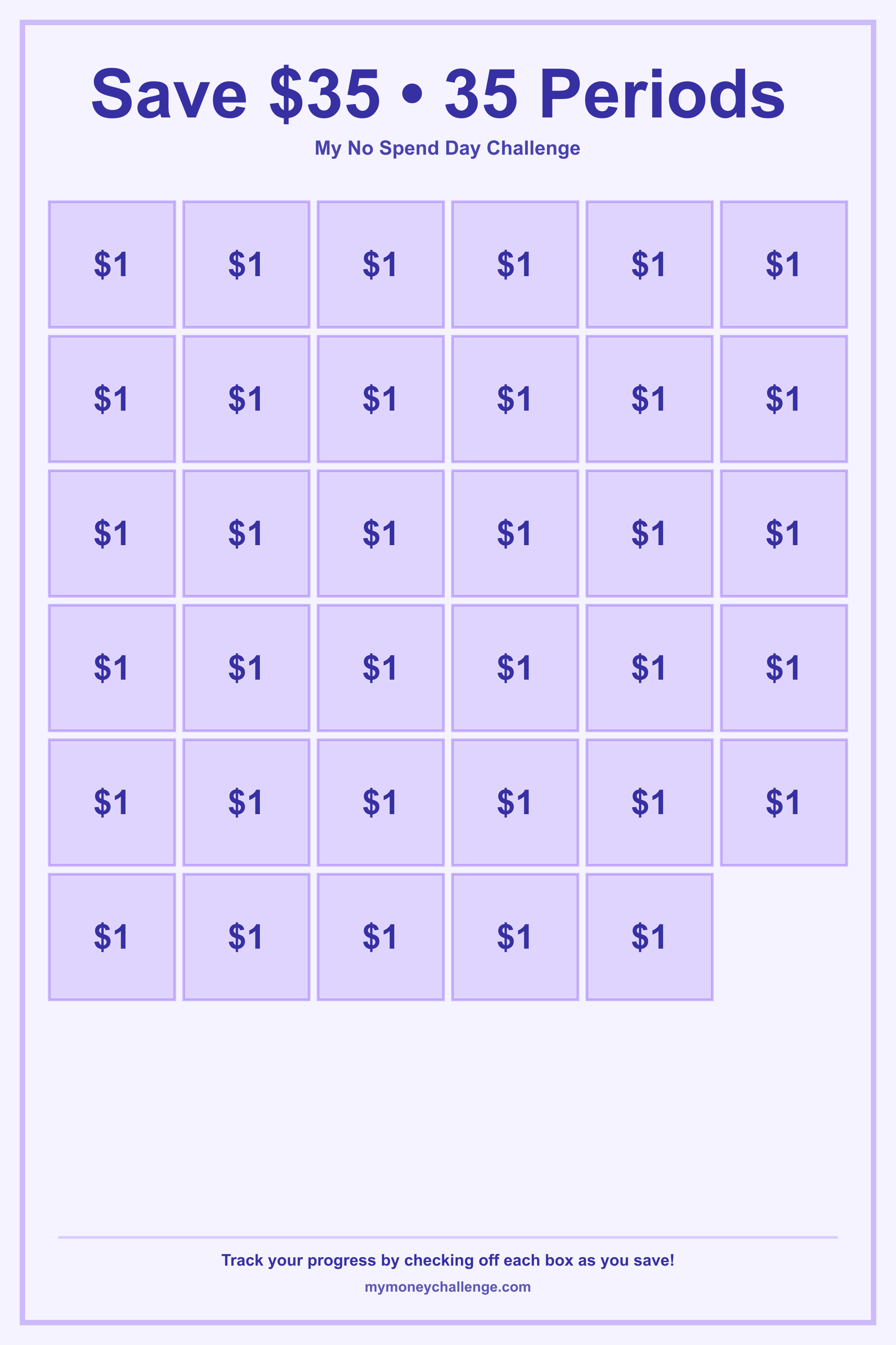 No Spend Day Challenge savings challenge preview - Save $0