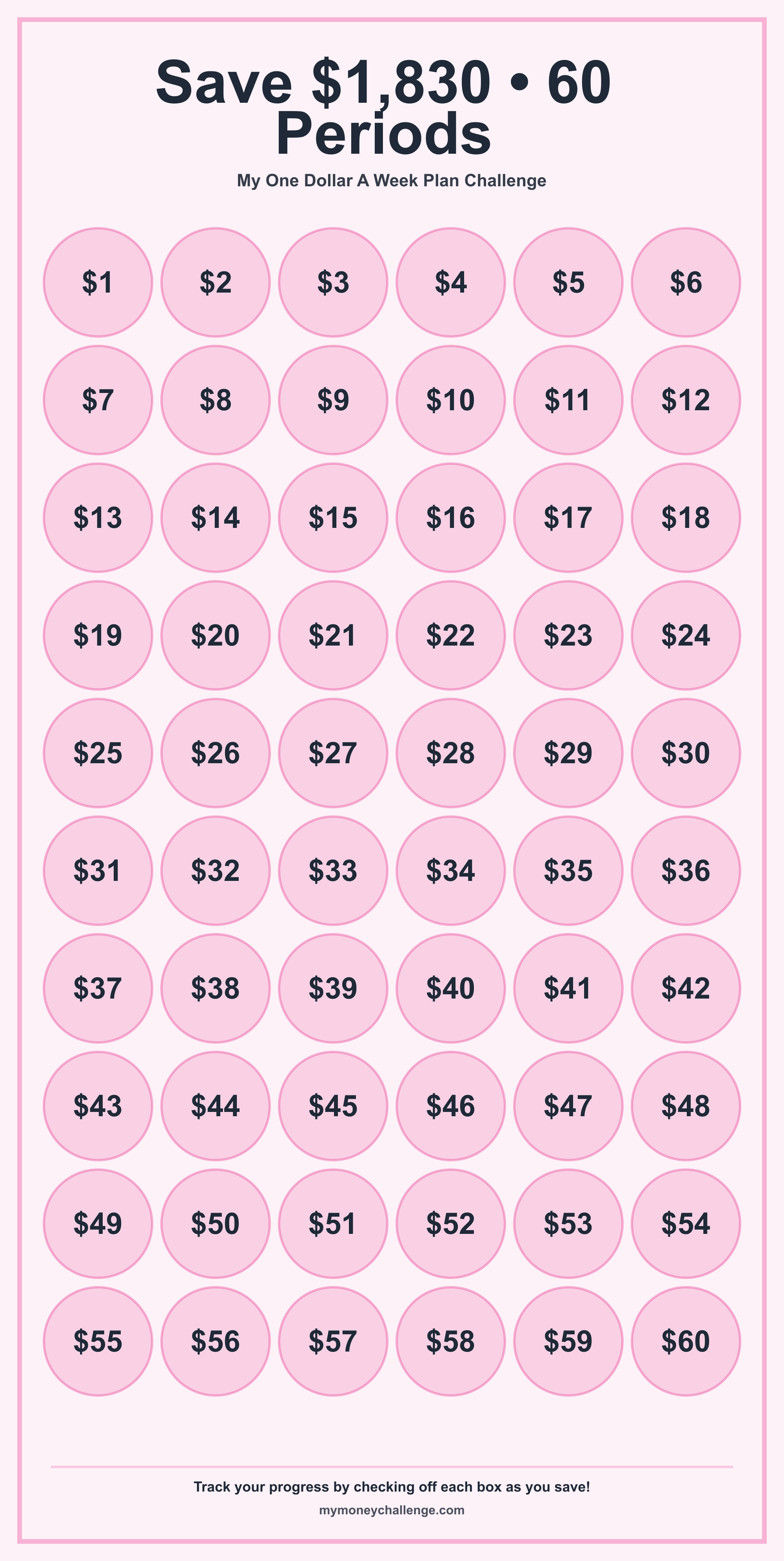 One Dollar A Week Plan Challenge savings challenge preview - Save $1,378