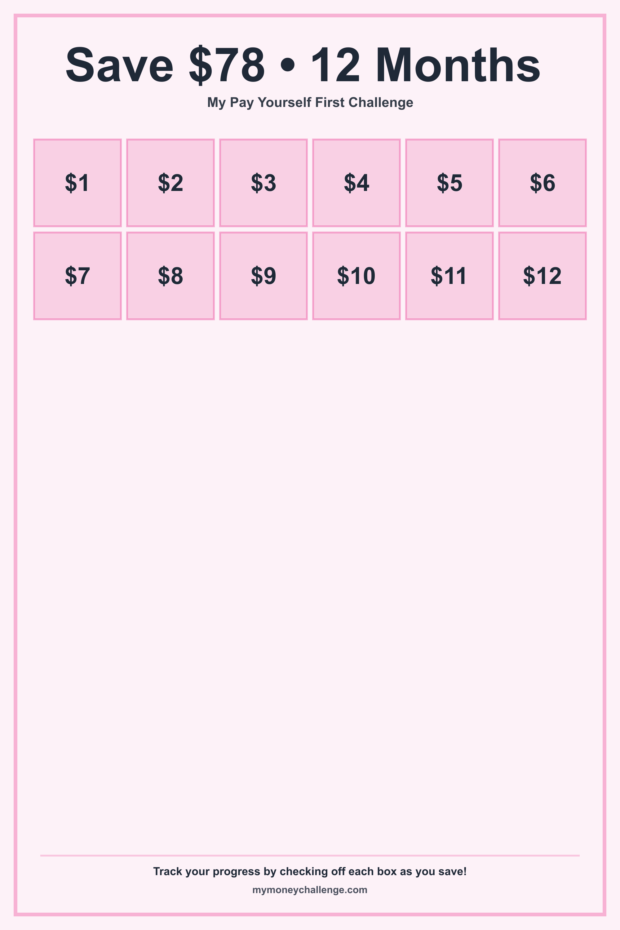 Pay Yourself First Challenge savings challenge preview - Save Variable