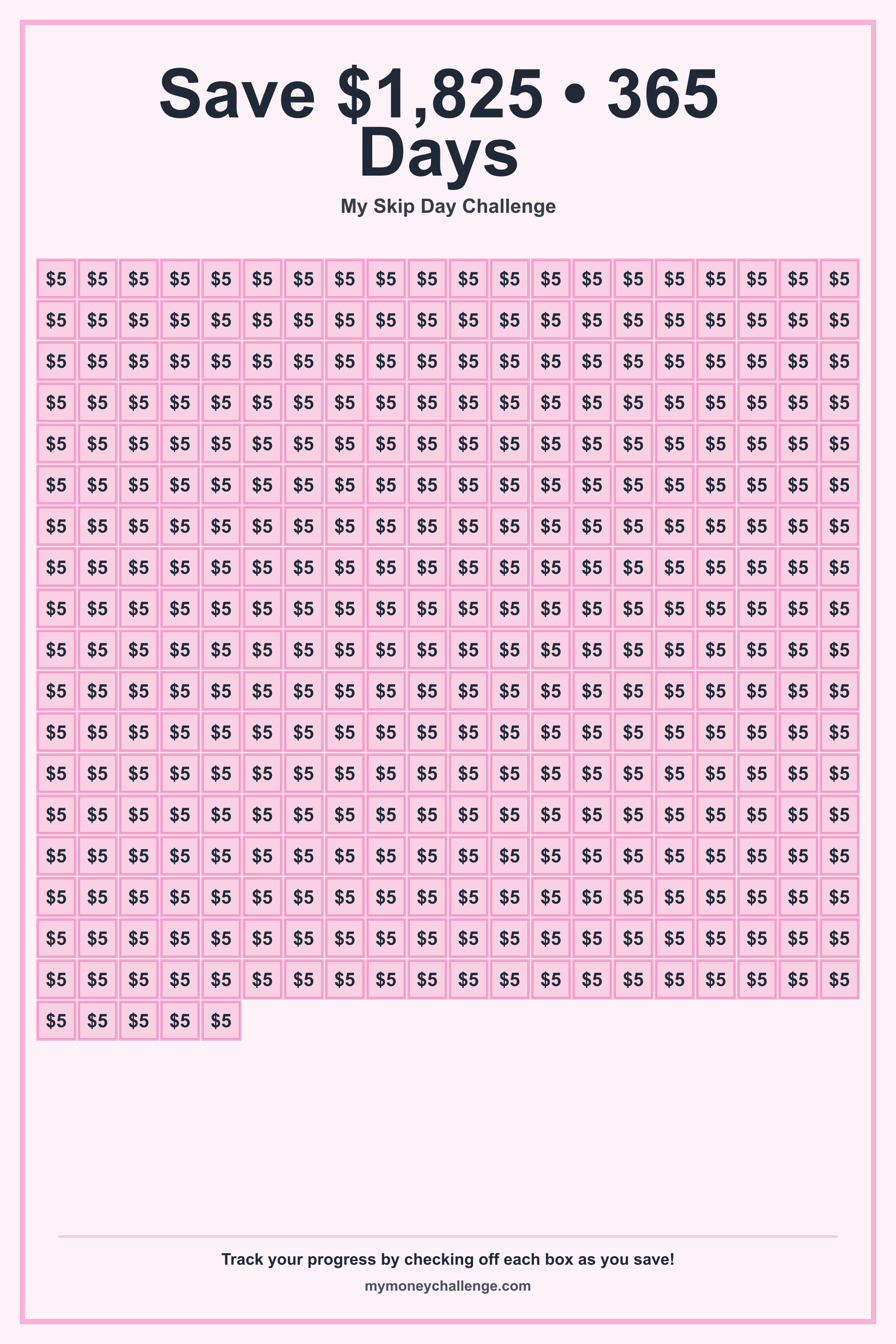 Skip Day Savings Challenge savings challenge preview - Save Variable